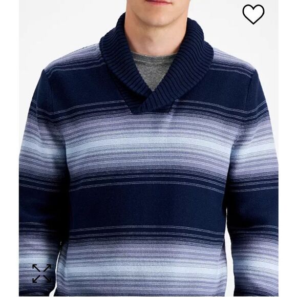 SUN + STONE
Men's Deacon Horizontal Striped Shawl Sweater XXL Basic Navy Nwot - Picture 3 of 7